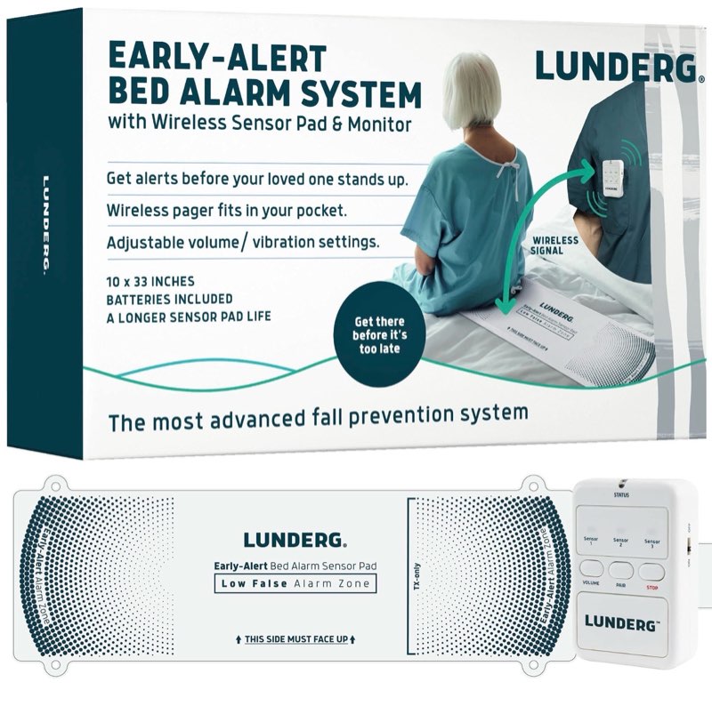 Lunderg Early Alert Bed Alarm for Elderly Adults - Wireless Sensor Pad & Pager - with Pre-Alert Smar