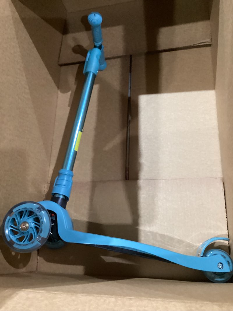 Condition photo showing Good Condition for 3 wheel scooter for kids ages 6-12,kids scooter with light up wheels, sturdy deck design, and 4 height adjustable suitable for kid ages 3-12 mineral blue