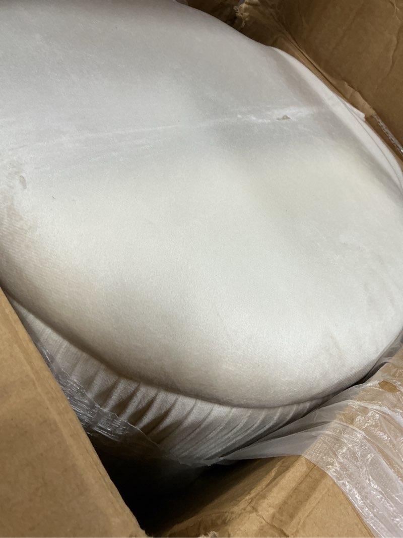 Condition photo showing Good Condition for Round Ottoman with Storage Set of 2, White Vanity Stool, Upholstered Velvet Storage Ottomans, Makeup Chair Seat for Bedroom, Small Pouf Footstool for Living Room Off-white
