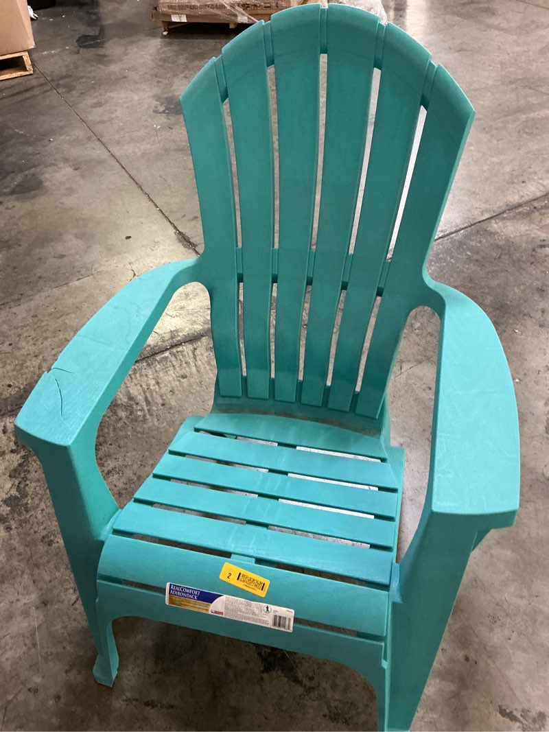 Condition photo showing As Is for adams realcomfort teal polypropylene frame adirondack chair