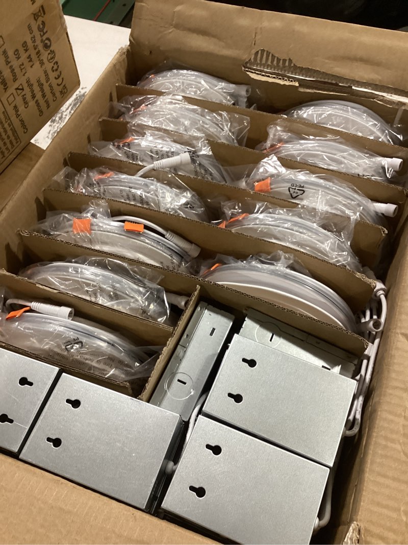 Condition photo showing Good Condition for amico 24 pack black 6 inch 5cct led recessed ceiling light with night light, 2700k-5000k selectable ultra-thin recessed lighting, 12w=110w, 1100lm, dimmable canless wafer downlight etl&fcc