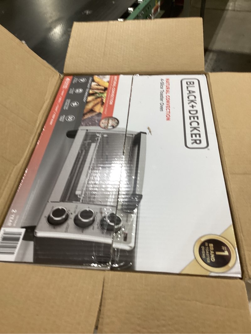 Condition photo showing New/Like New for BLACK+DECKER 4-Slice Convection Oven, Stainless Steel, Curved Interior Fits a 9 inch Pizza, TO1313SBD