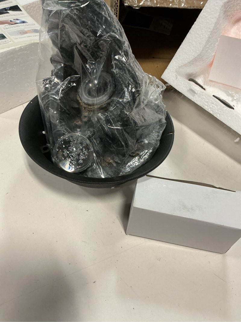 Condition photo showing Good Condition for WICHEMI Water Fountains Indoor Waterfall Fountain Tabletop Fountain with LED Rolling Ball Stacked Rocks Indoor Water Feature Zen Meditation for Home and Office Indoor Spaces Decor (Style 19)