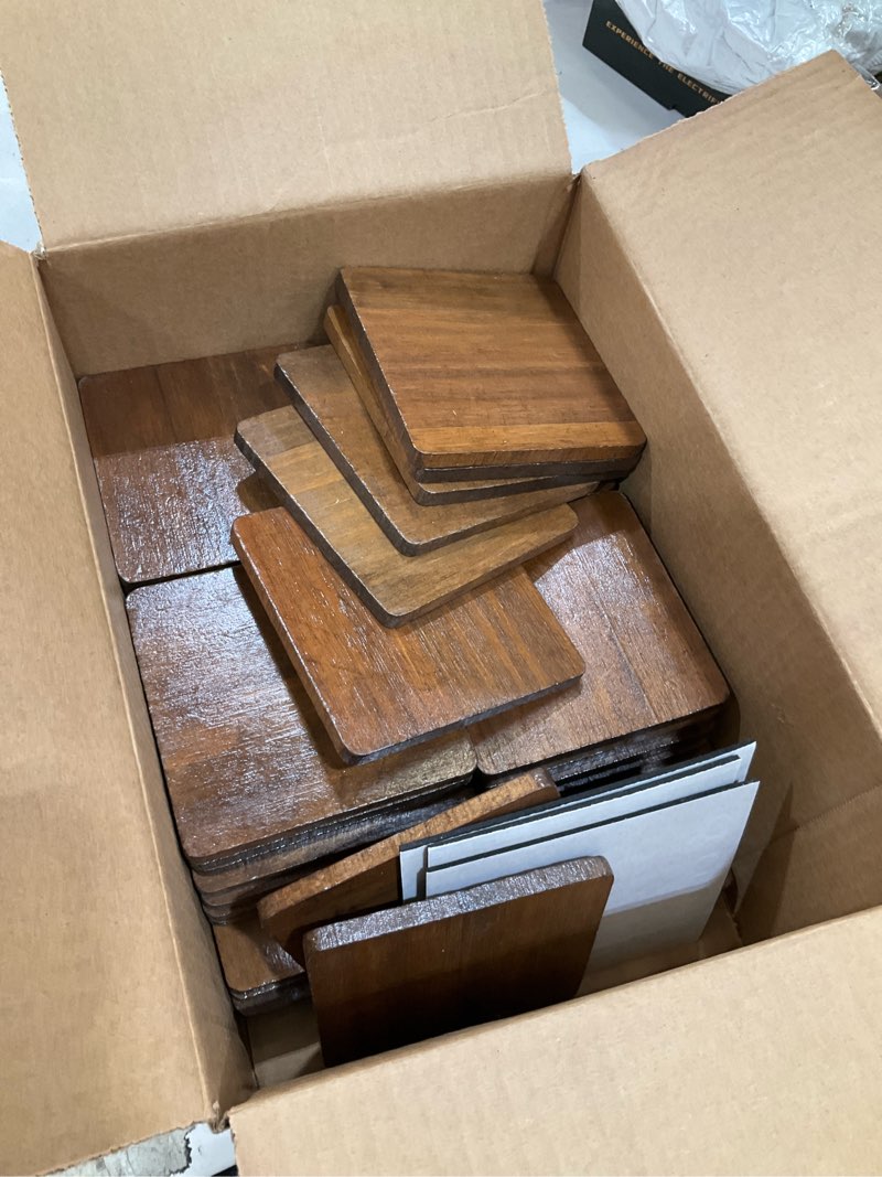 Condition photo showing Good Condition for 50 pcs 4 inch square wood coasters bulk with 200pcs non-slip dots, wooden coaster for diy engraving crafts, home decor