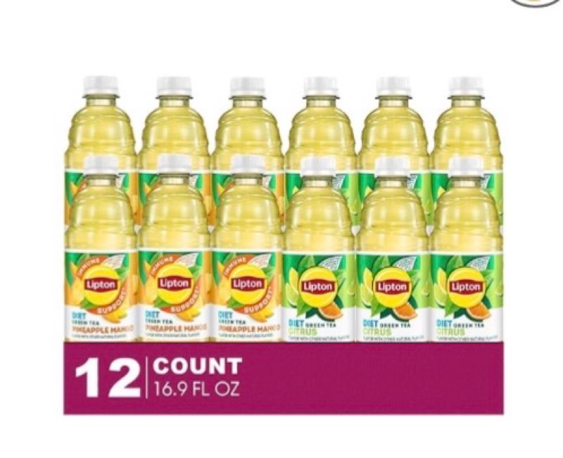 (Best by sep 22/25) Lipton 12-Pack 6 Diet Citrus + 6 Diet Pineapple-Mango Iced Green Tea Plastic Bottle 16.9 fl oz