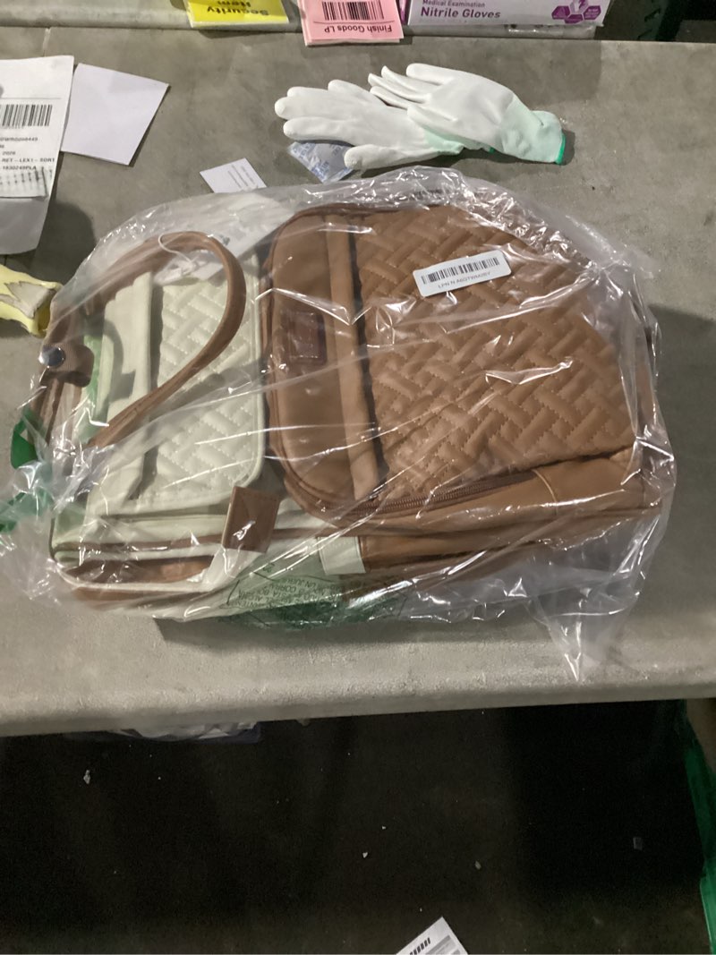 Condition photo showing Good Condition for BabbleRoo Leather Diaper Bag Backpack, Multifunction Large Bags with Changing Pad & Stroller Straps & Pacifier Case, Unisex Stylish Travel Back Pack Nappy Changing Bag for Moms Dads (Caramel Cream) Vegan Leather, Caramel Cream