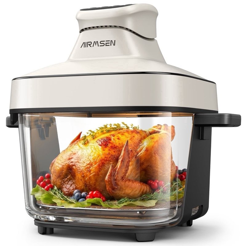 airmsen 6qt / 6l glass air fryer, non-toxic borosilicate, , 4 preset