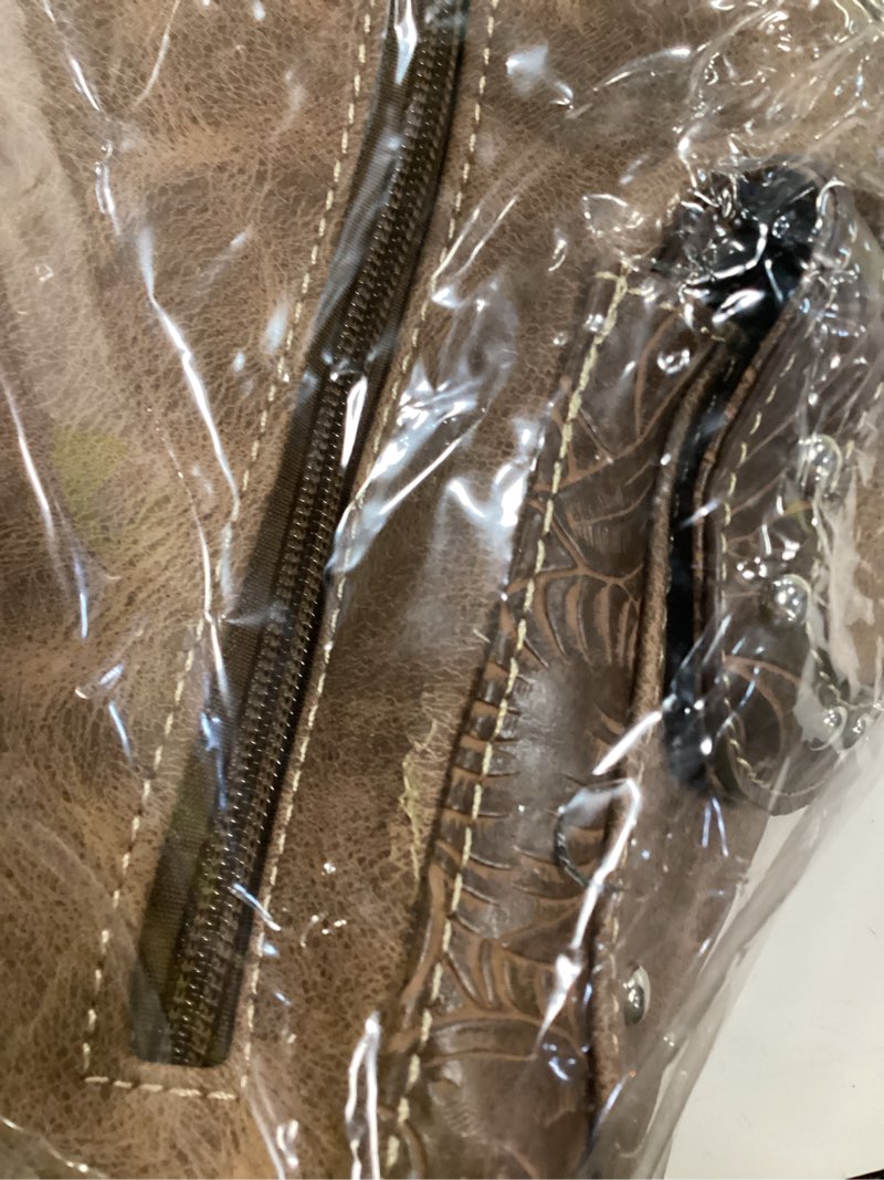 Condition photo showing As Is for rhinestone studded large metal cross  leather shoulder handbag purse