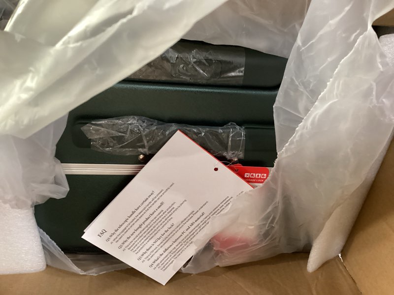 Condition photo showing New/Like New for mixi Checked Luggage with Cup Phone Holder and Charger Hard Shell Suitcases with Spinner Wheels, 24 Inch Blackish Green Blackish green 24-inch