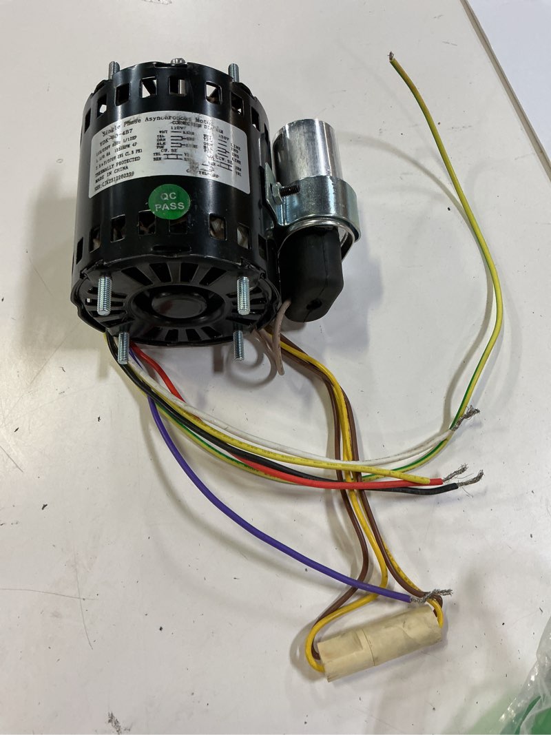 Condition photo showing As Is for 9721, d1127 refrigeration fan motor compatible with fasco d1127, 9721, heatcraft5008s 5008t, bohn25309101, 115/230v, 1550rpm, permanent split capacitor motor