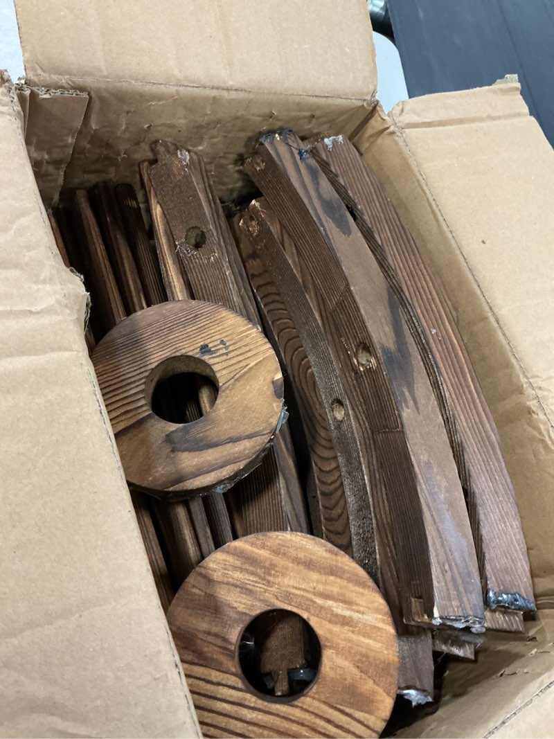 Condition photo showing As Is for croblissful 2 pcs wooden wagon wheels 30 inch removable decorative wooden wheels old western wood wagon wheel hanging cowboy party decorations wood wheels for bar garage indoor outdoor