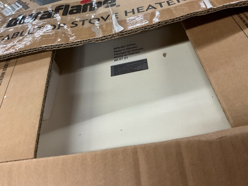 Condition photo showing As Is for Duraflame Tabletop Electric Fireplace w/ Flame Effect, white