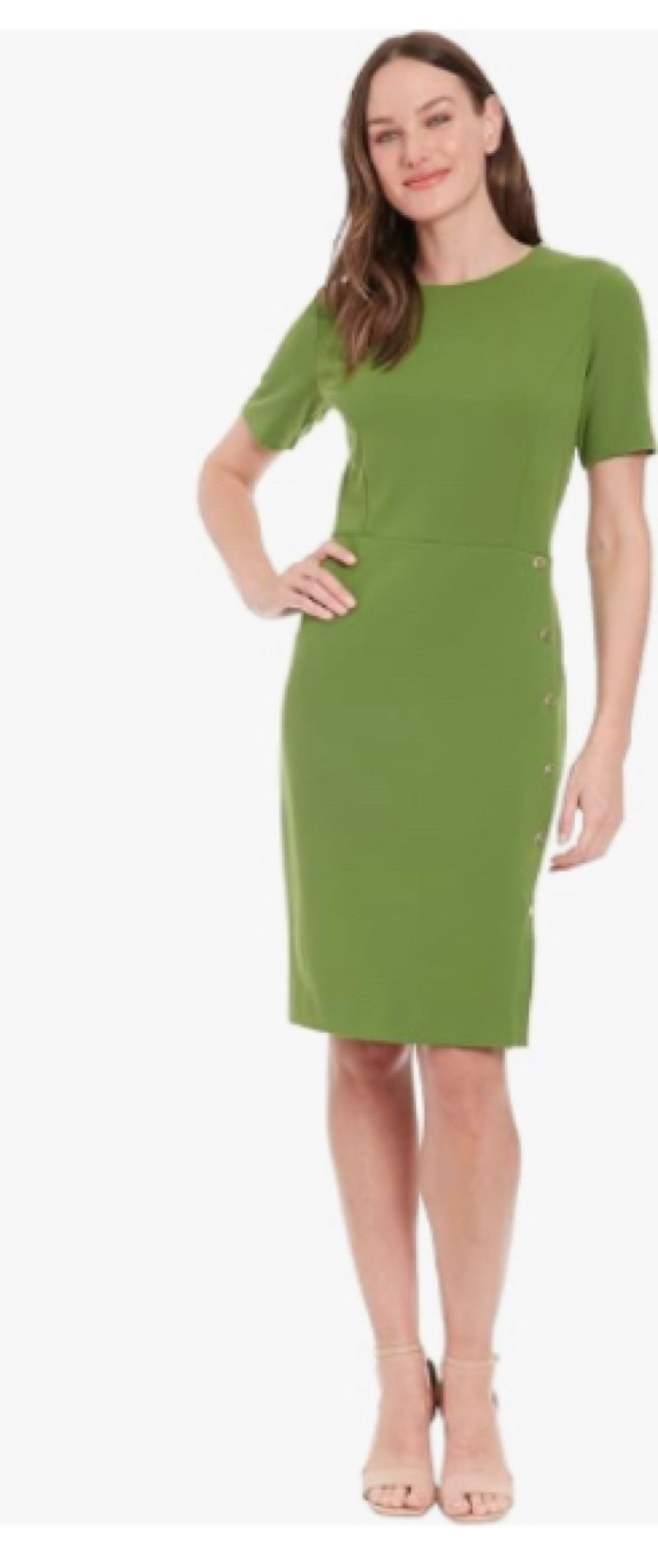 London Times Women's Short Sleeve Knee Length Crew Neck Button Side Career Polished Sheath Dress(Size 26)