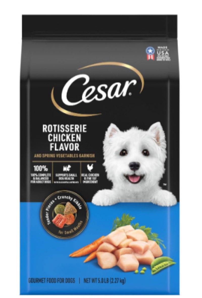(Case Pack of 4) Cesar Rotisserie Chicken, Carrot, Pea and Vegetable Flavor Small Breed Dry Dog Food - 5lbs, (best by 10/10/2025)