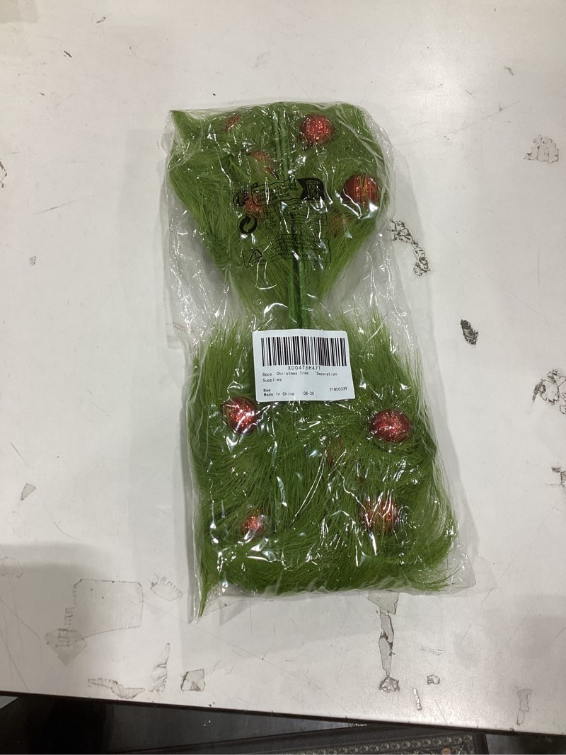 Condition photo showing New/Like New for christmas tree picks, 8pcs lime green picks furry curly stems with red glitter balls, 17'' xmas elf tree topper decorations for holiday wreaths, vases, and diy crafts as shown 2