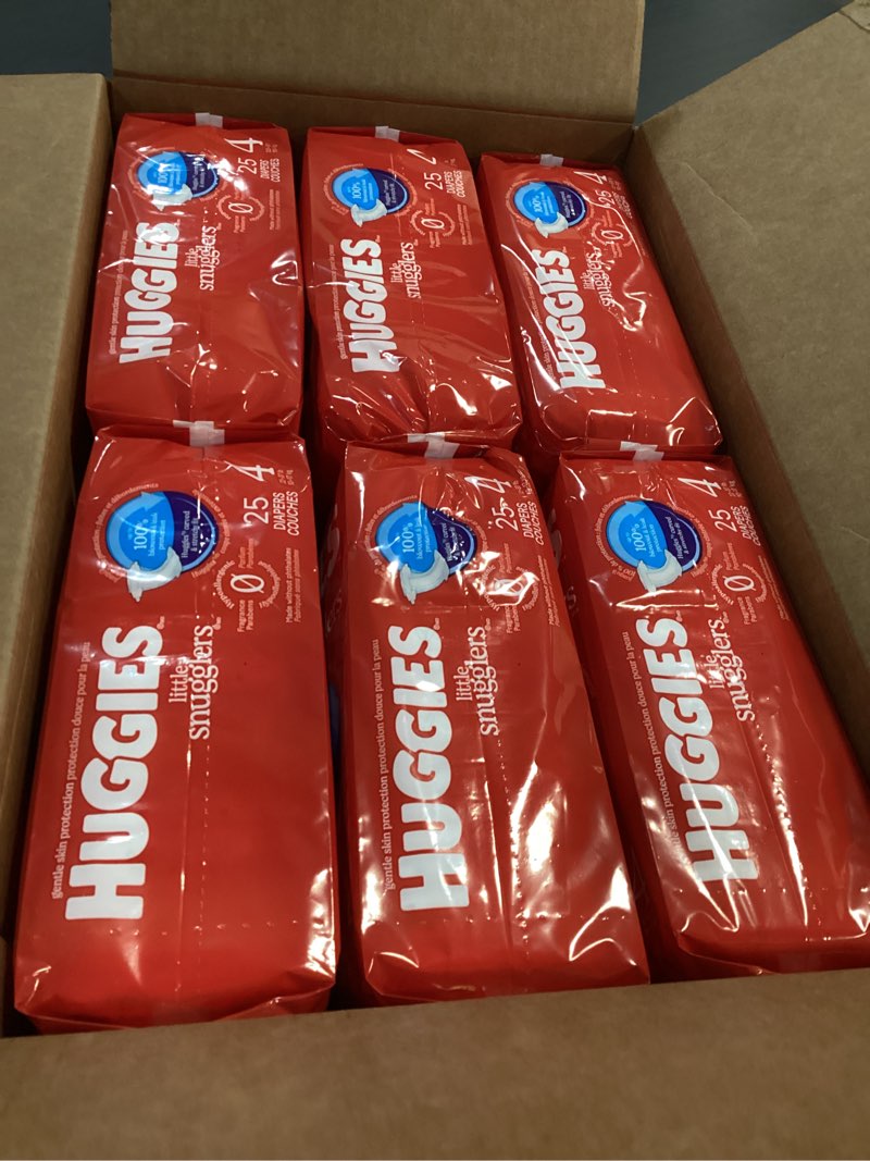 Condition photo showing New/Like New for Huggies Size 4 Diapers, Little Snugglers Baby Diapers, Size 4 (22-37 lbs), 150 Count (6 Packs of 25), Packaging May Vary Size 4 150