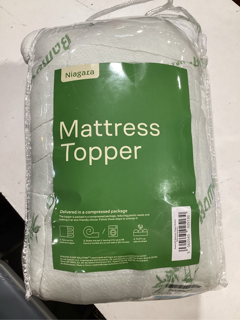 Condition photo showing As Is for ultra soft queen rv size mattress topper - viscose made from bamboo pillow top mattress pad for back pain relief - naturally cooling for hot sleepers, green green queen rv