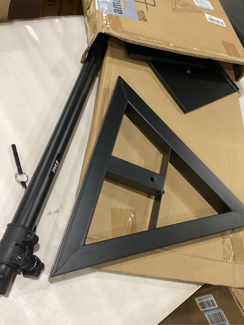 Condition photo showing As Is for PYLE PSTND35 - Studio Speaker Stands - Pro Audio Bookshelf / Monitor Speaker Stand Mounts (Height Adjustable)