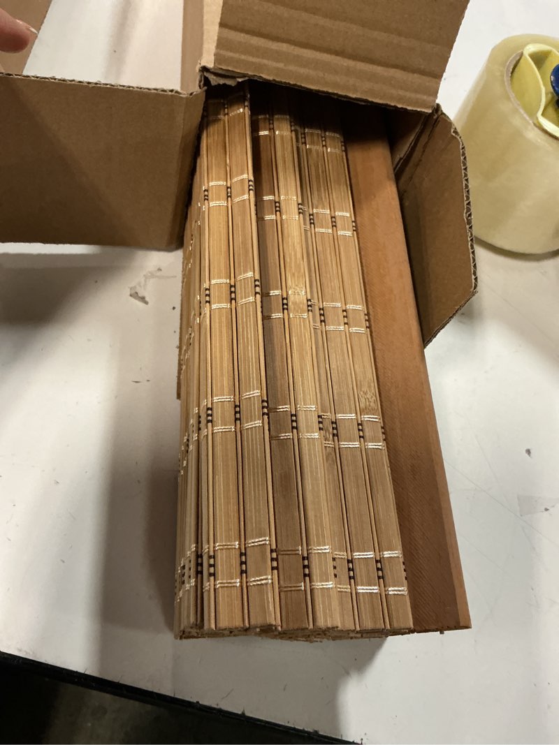 Condition photo showing Good Condition for LazBlinds No Tools No Drill Cordless Bamboo Roman Shades, Light Filtering Window Treatment, Roll Up Bamboo Blinds for Window 35'' W x 64'' H, Brown Brown206 35'' W x 64'' H