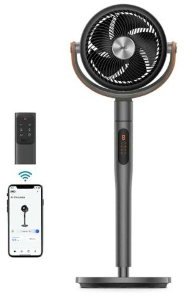Dreo - Pedestal Fan with Remote, 120° + 105°Smart Oscillating Floor Fans with Wi-Fi/Voice Control, Works with Alexa/Google - Gray