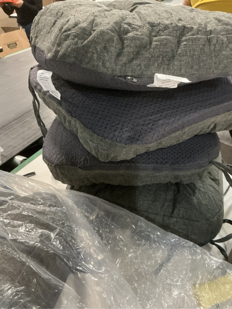 Condition photo showing Good Condition for Chair Cushions for Dining Chairs, Dining Chair Cushions, Tufted Indoor Chair Pads with Ties & Non Slip Backing, Seat Cushions for Kitchen Chairs 16.5” x 16.5” x 3.5”, Set of 6, Grey Grey Pack of 6