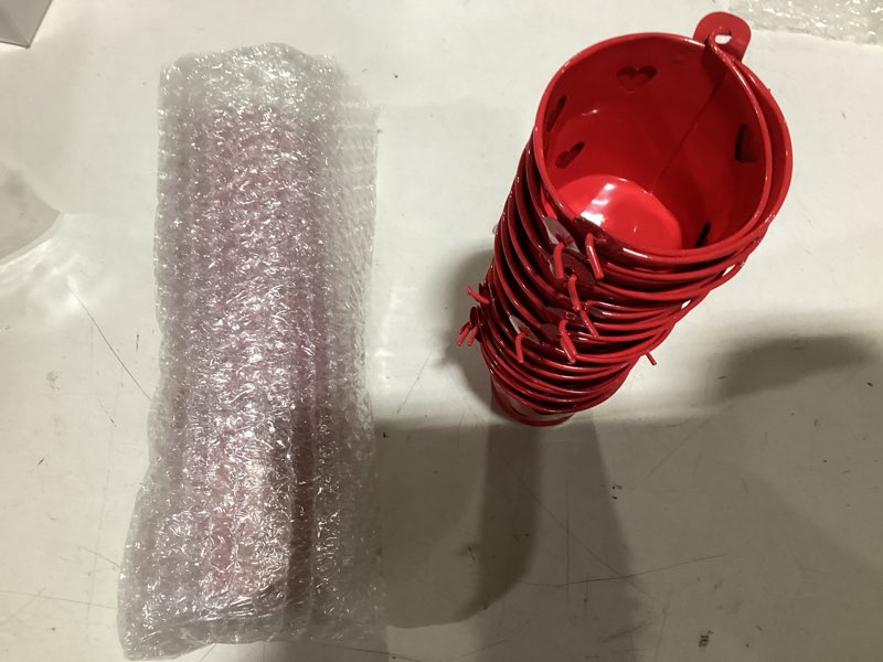 Otoolling 24 Pcs Valentine Small Gift Buckets with Handle Hollow Heart Shaped Red Metal Sand Bucket 