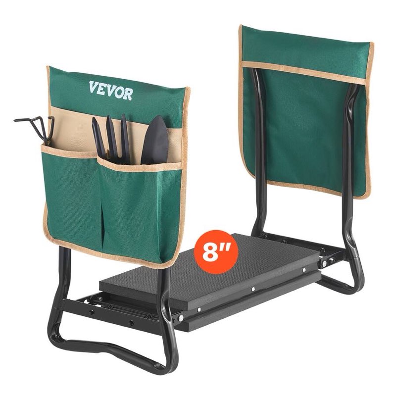 vevor - garden kneeler and seat, 8 in wide kneeling pad, heavy duty garden kneeling stool, folding garden seat with 2 tool bags - black;green