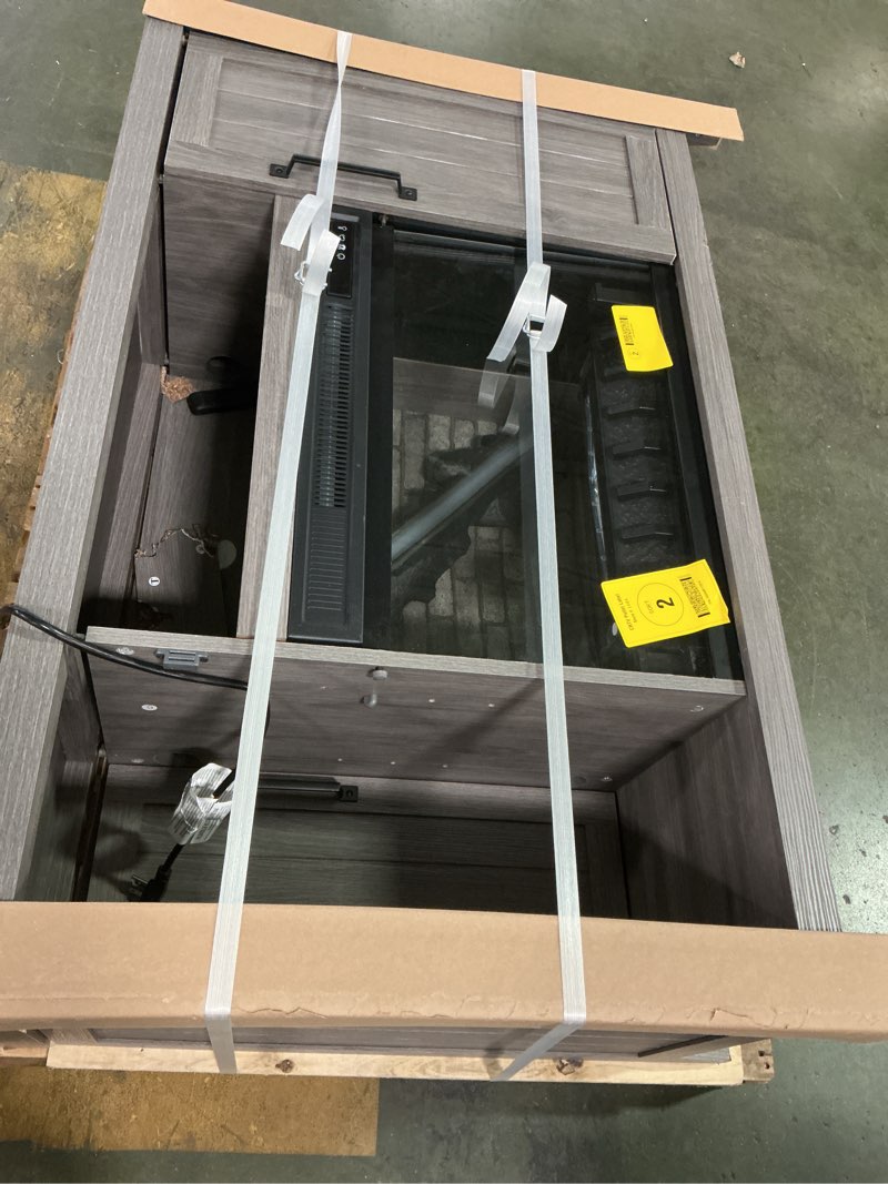 Condition photo showing As Is for Style selections 48 in w iron oak free standing infrared quartz flat wall electric