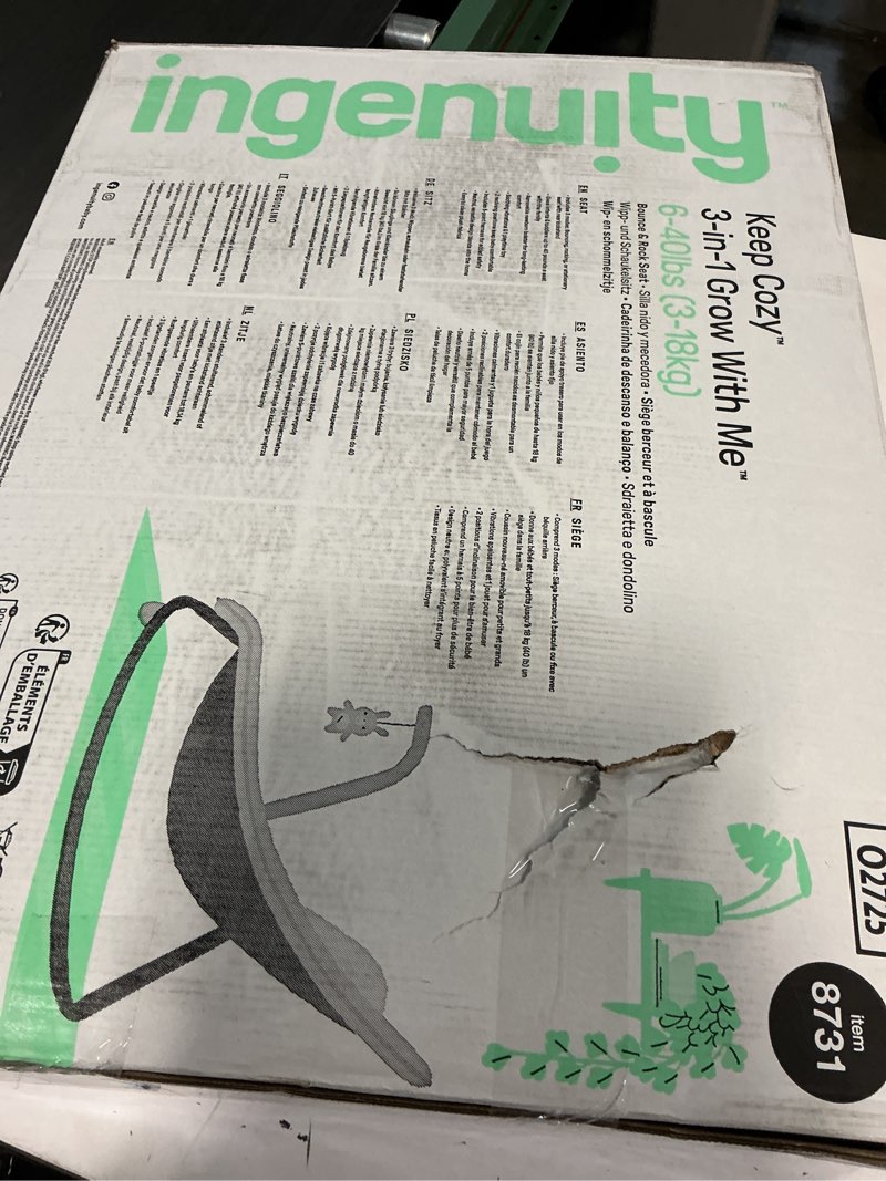 Condition photo showing As Is for ingenuity keep cozy 3-in-1 grow with me vibrating baby bouncer, seat & infant to toddler rocker, vibrations & -toy bar, 0-30 months up to 40 lbs (weaver)