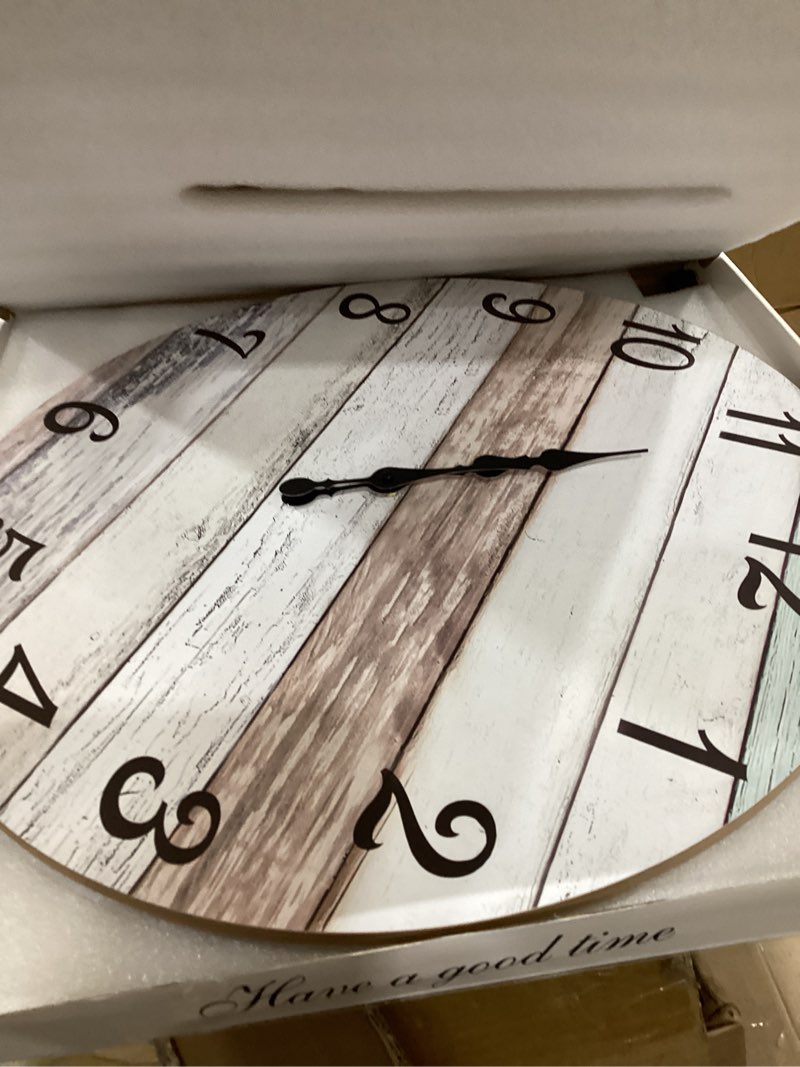 Condition photo showing Good Condition for xnm wood extra large wall clocks for living room decor 24 inch nautical grey farmhouse clock battery operated silent wall clock modern(mdf no solid wood) 24 inch light brown white
