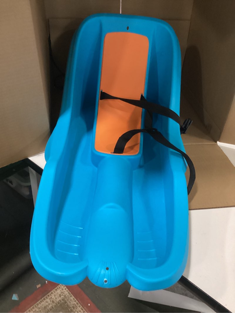 Condition photo showing Good Condition for Gizmo Riders Baby Rider, Toddler Sled - 3-Point Harness, Anti-Slip Seat, Retractable Tow Strap, Durable Plastic, Ideal for 6 Months to 3 Years, Supports Up to 55 lbs, Winter Fun for Little Ones Mint Orange
