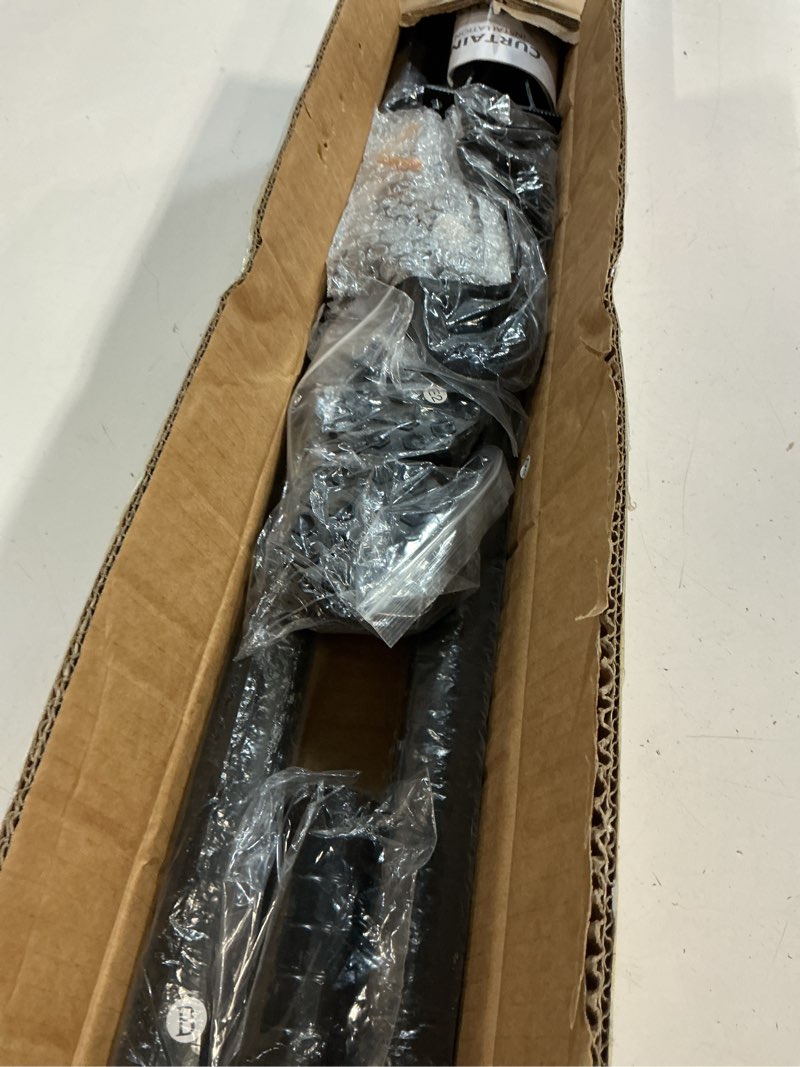 Condition photo showing New/Like New for tension curtain rod 51-128 in (4-10ft), long curtain rods no drilling for windows, heavy duty outdoor curtain rod for patio renter friendly, adjustable tension rod diameter 1.26 in, black 51-128 inches black