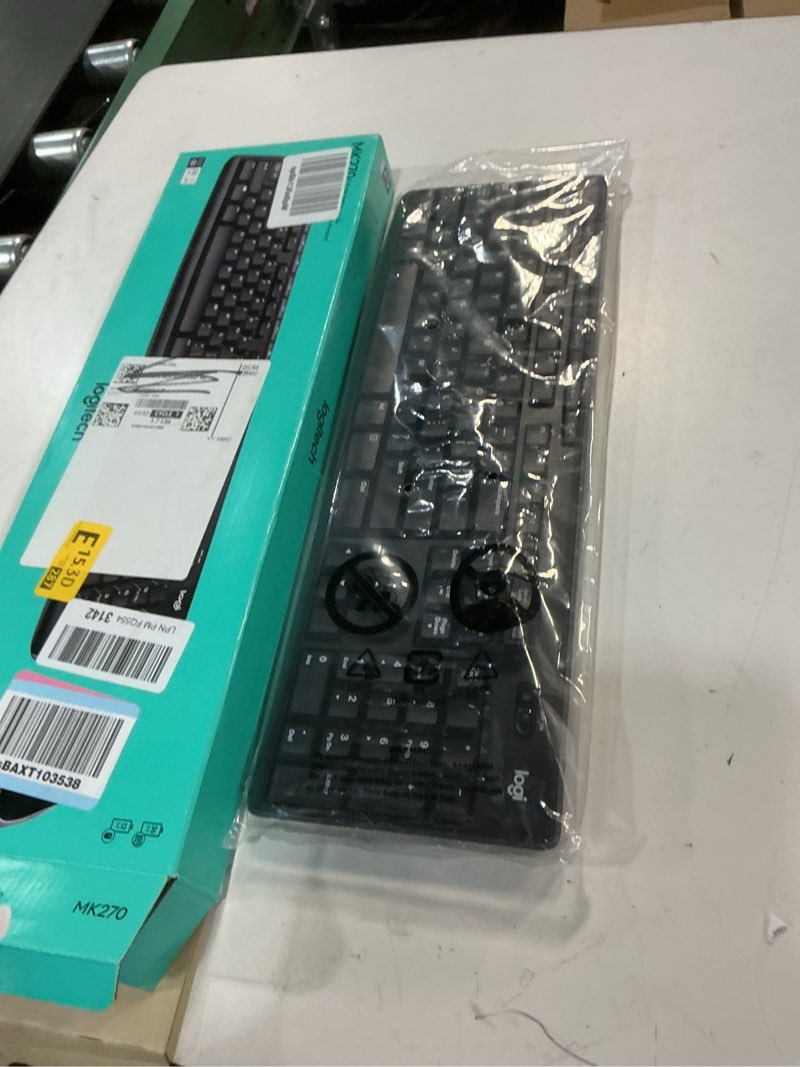 Condition photo showing As Is for (Incomplete missing mouse). Logitech MK270 Wireless Keyboard and Mouse Combo for Windows, 2.4 GHz, 8 Multimedia Keys, PC, Laptop, Wireless Keyboard Compact Mouse Combo - Black Black 1 Pack Combo