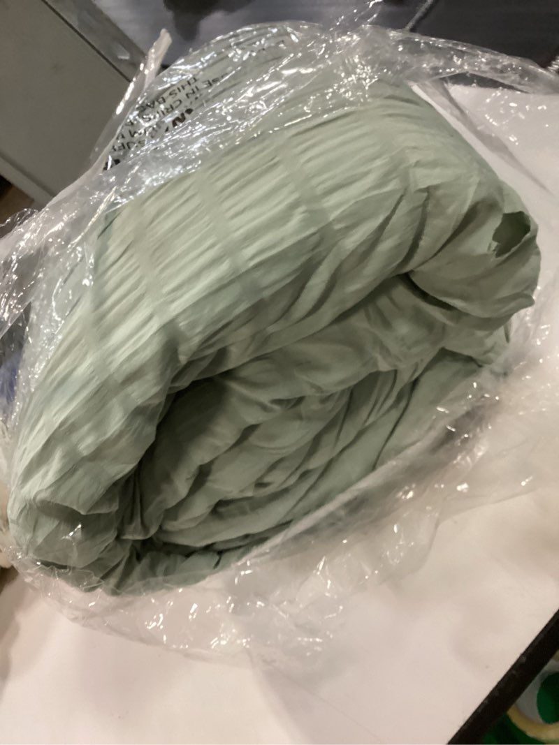 Condition photo showing As Is for cozylux king size comforter set sage green seersucker 7 pieces bed in a bag king comforter set with sheets, luxury bedding set with down alternative comforter, sheets, pillowcases & shams all seasonss sage green king