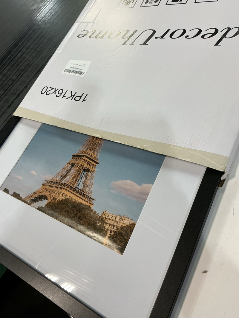 Condition photo showing As Is for decorUhome 16x20 Picture Frame, Display Pictures 11x14 with Mat or 16x20 without Mat, Wall Hanging Poster Frame, Black, 1 Pack Black 16x20