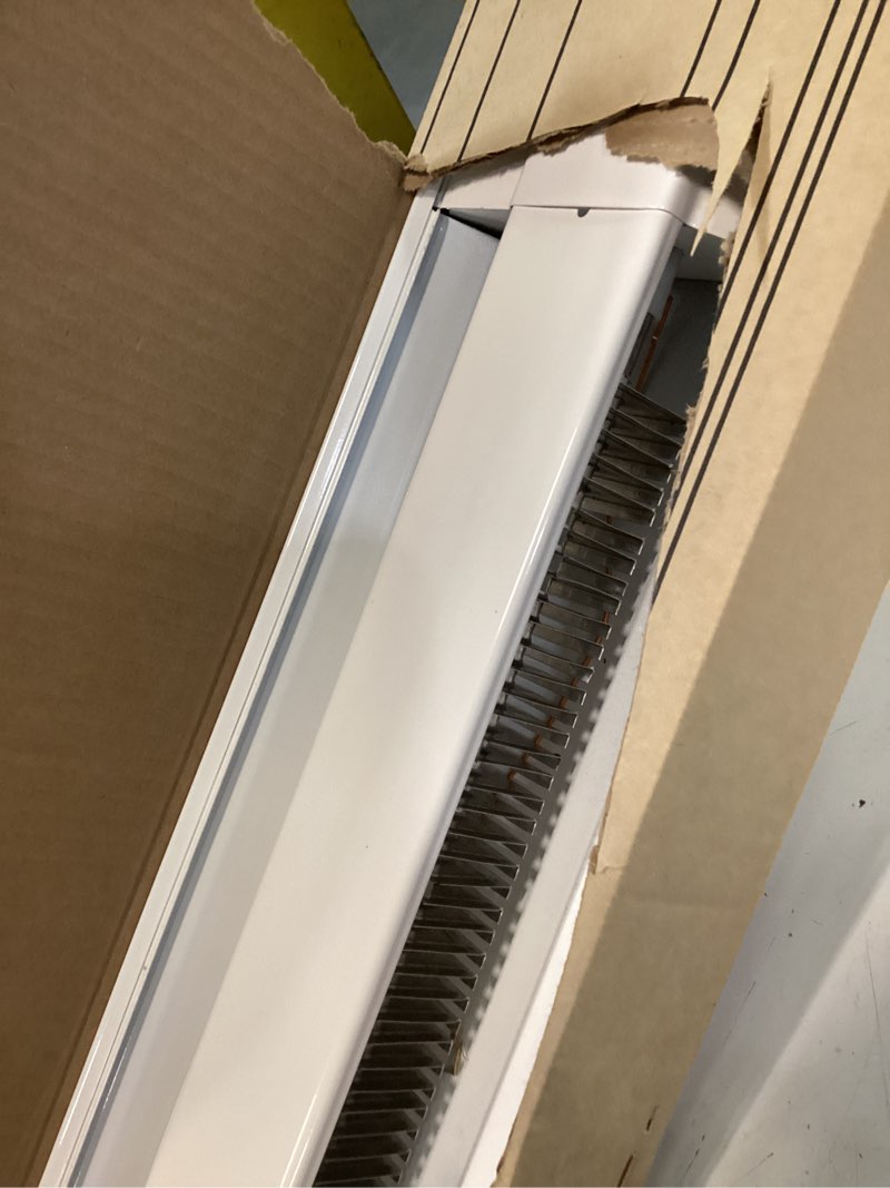 Condition photo showing As Is for 96 in. 240/208-volt 2,000/2,500/1,875/1,500-watt electric baseboard heater in white