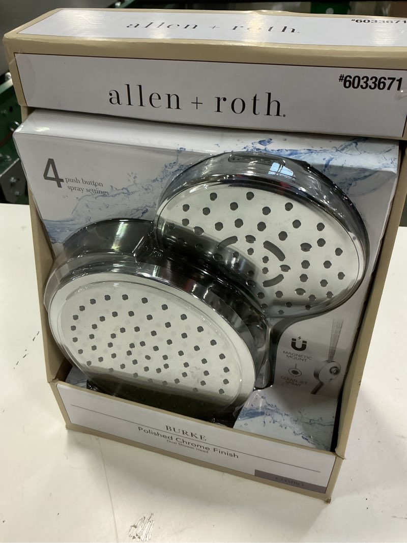 Condition photo showing New/Like New for Allen +roth burke polished chrome finish dual shower head combo