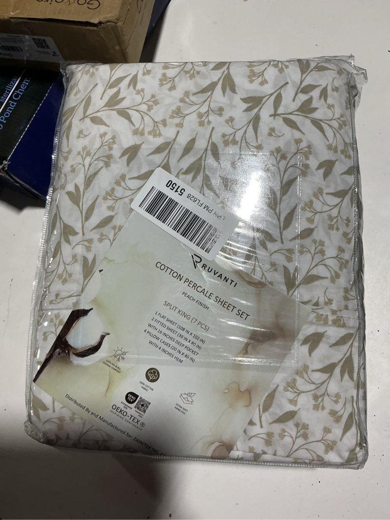 Condition photo showing Good Condition for ruvanti 100% cotton sheets queen size bed set - 300 thread count silky soft sateen weave, cooling, lightweight & breathable, 16" deep pocket, durable & luxury satin-like, 4 piece, classic bliss classic bliss queen