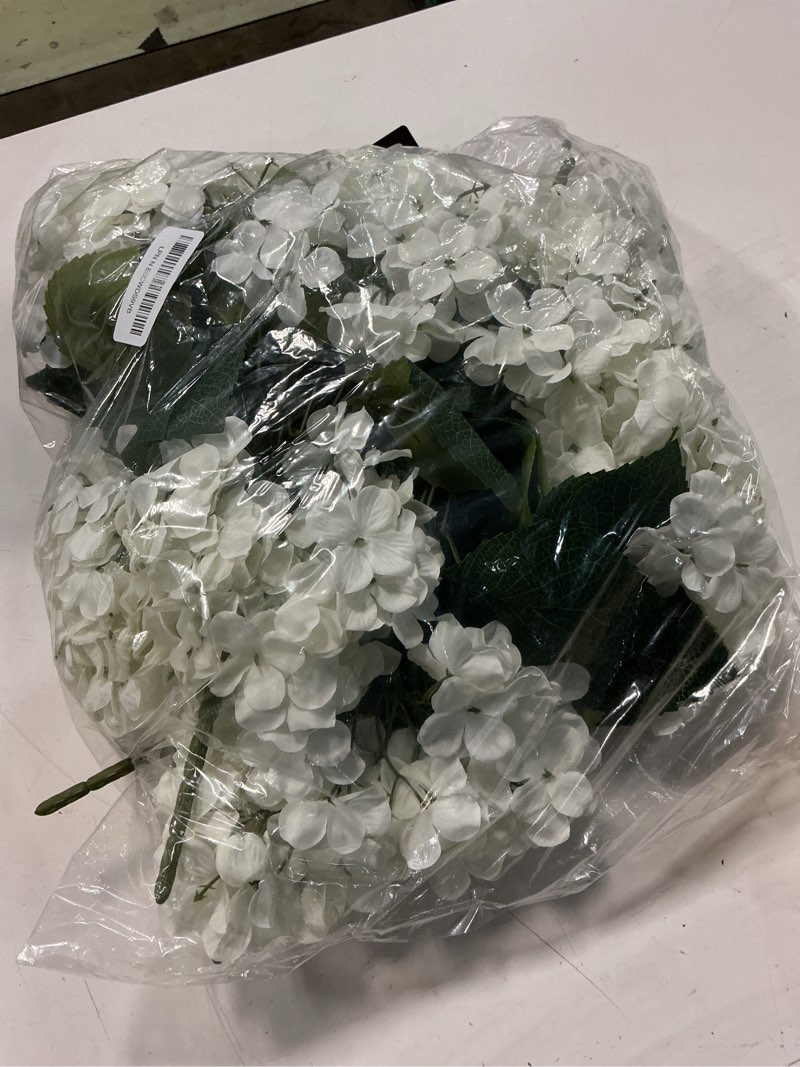 Condition photo showing Good Condition for 8 pcs hydrangea artificial flowers outdoor silk bouquets, uv resistant faux hydrangeas flowers for table vase centerpieces outside party wedding baby shower home indoor outdoor decor (8, white) white 8