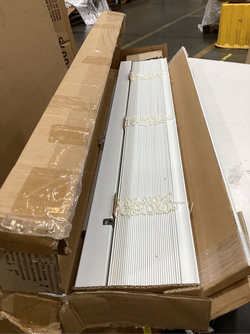 Condition photo showing Good Condition for lotus & windoware cordless, 2 inch faux wood blind, 34" wide x 60" long, window blinds, blinds & shades, blinds for indoor windows, embossed, bright white