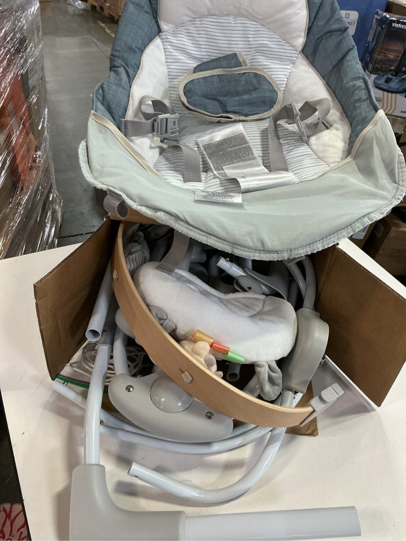 Condition photo showing Good Condition for Ingenuity Swing n Go Portable Swing, Removable Sustainably Sourced Wood Toy Bar, 5-Speed, for Ages 0-9 Months, Up to 20 Pounds - Chambray