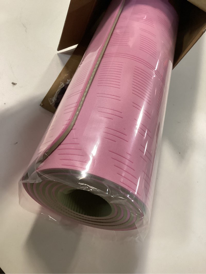 Condition photo showing New/Like New for LOLLIPOP Thick Yoga Mat, Non-Slip Exercise Mat for Yoga, Pilates, Stretching Fitness & Exercise Mat with Easy-Cinch Carrier Strap 32" Pro Pink & Lime Green Lollipops