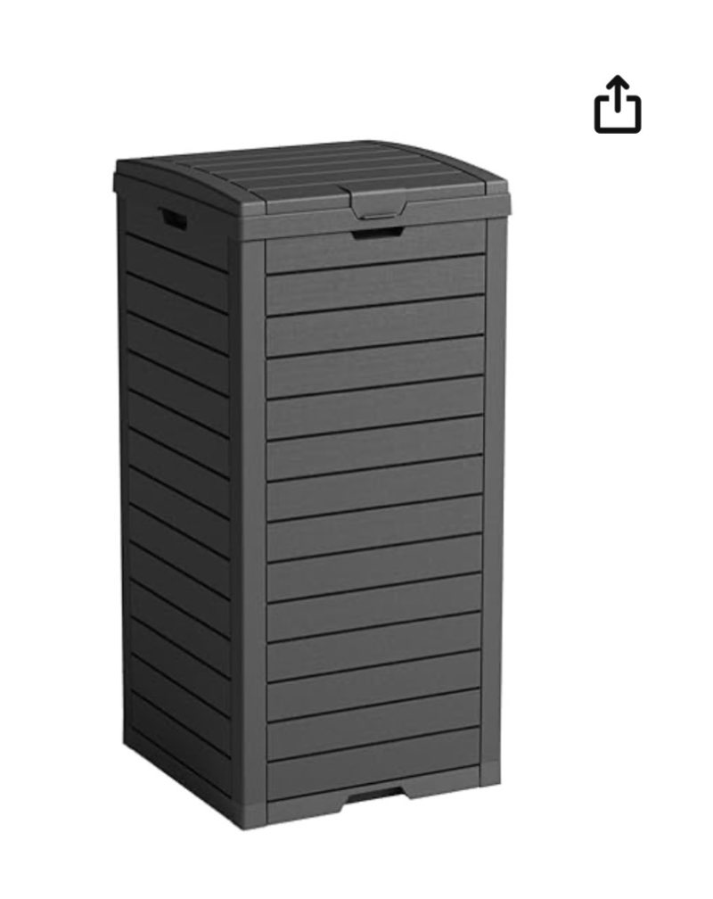 PatioZen 31 Gallon Outdoor Trash Can, Waterproof Trash Can Cabinet for Outside, Resin Garbage Bin with Lid and Drip Tray for Easy Cleaning for Patios, Kitchens, and Outdoor Entertaining?Black?