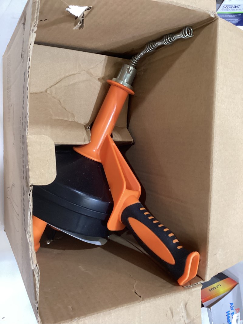 Condition photo showing As Is for vevor 12v electric drain auger, 25ft cordless plumbing snake auto feed, pipeline snake drain clog remover with power drill for 3/4"-2" pipes, 2.0ah battery and charger included