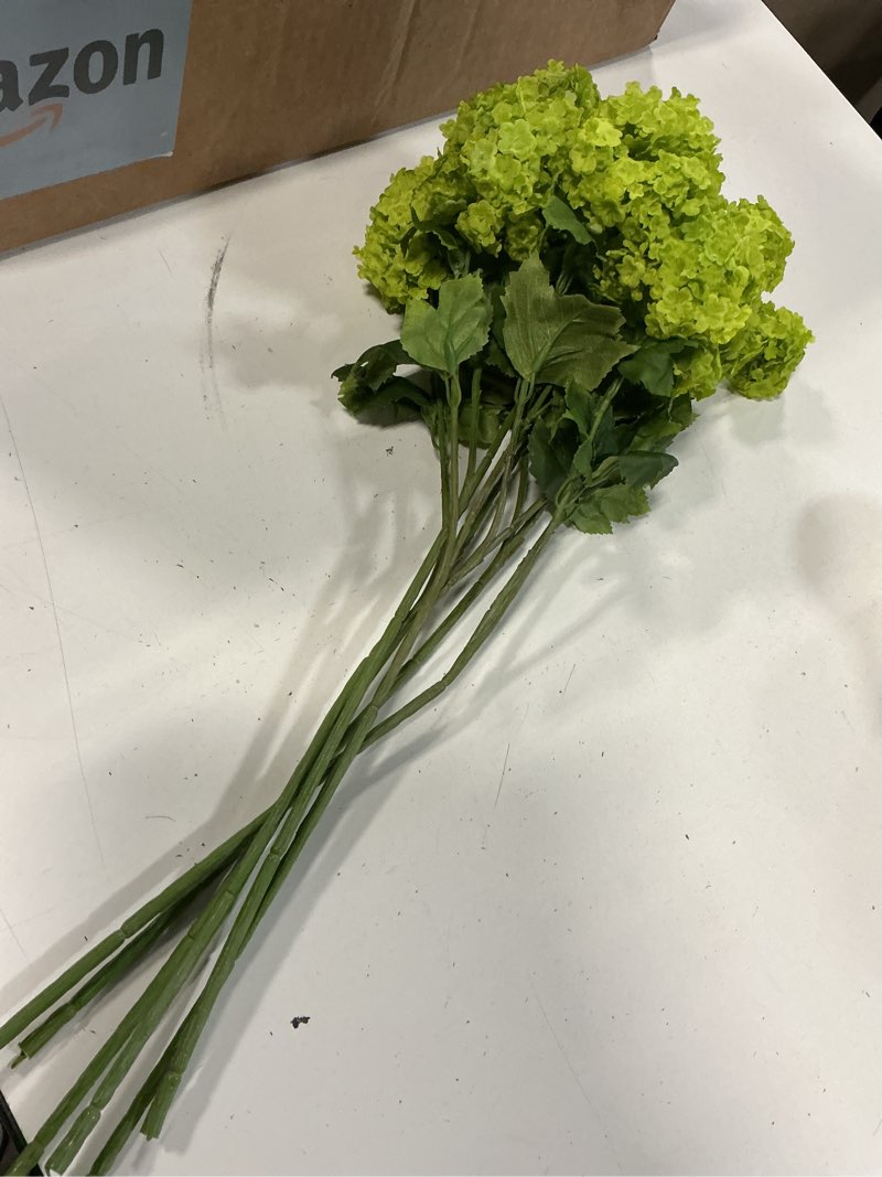 Condition photo showing Good Condition for 8pcs green hydrangea artificial flowers 27.62" large realistic single long stem faux silk hydrangea bouquets flowers arrangements home office decor wedding centerpieces diy