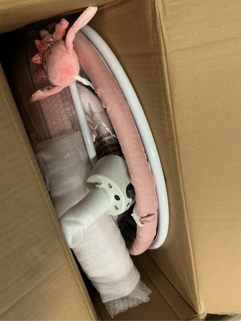 Condition photo showing Good Condition for Baby Swing for Infants, Electric Baby Swing with Bluetooth, Portable Infant Swing with 5 Speeds, 10 Lullabies, 5-Point Harness & Remote Control, for Newborns Infants Indoor Outdoor Use (Pink) Light Pink