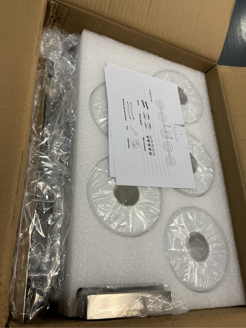 Condition photo showing Good Condition for 5 Light Bathroom Light Fixtures Brushed Nickel, Bathroom Vanity Light with Milky White Frosted Glass Shade, Vanity Lights for Mirror Bedroom Living Room E26 Base 5-Light Nickel