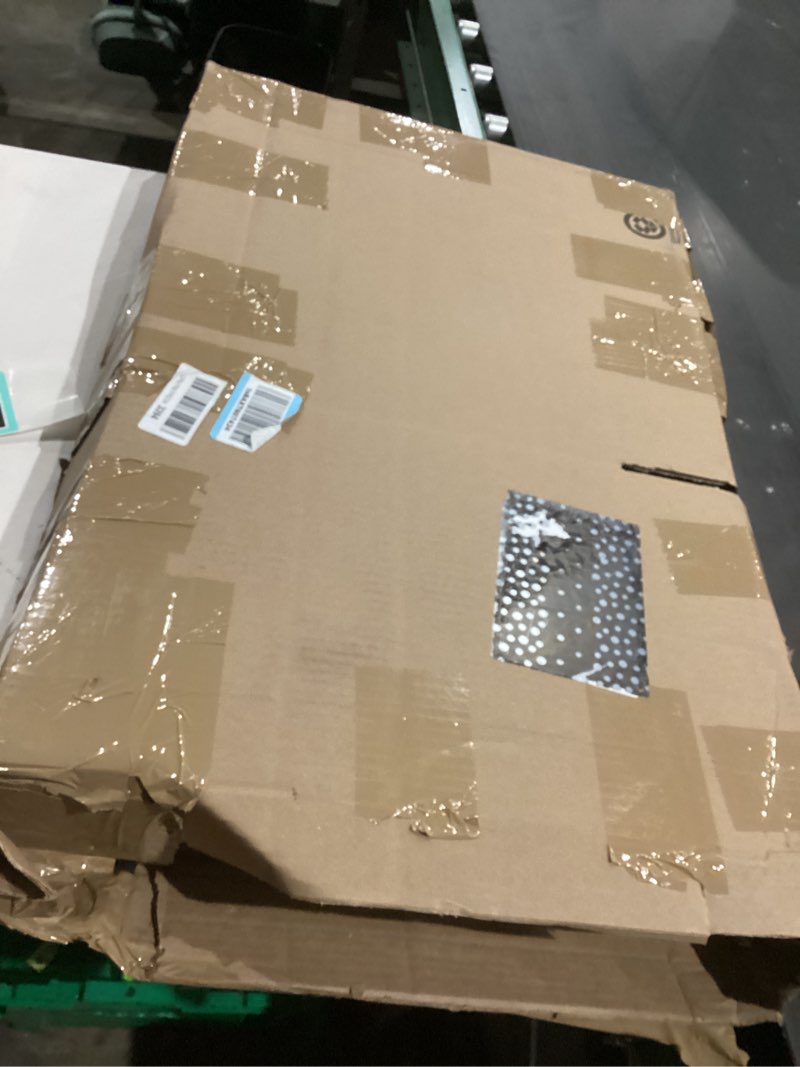 Condition photo showing As Is for Vantas Folding No-Assembly Metal Pet Gate 120" Wide, 32" Extra Tall Dog Gate with Door Walk Through, Freestanding Accordion Puppy Gate Dog Door for Indoor & Outdoor, with 2PCS Support - White ?6-Panel with Door?20W*32H White