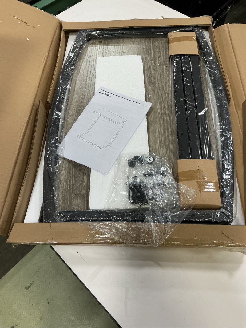 Condition photo showing Good Condition for sriwatana side table, end table, vintage c-shaped couch table for sofa laptop coffee snack, light grey