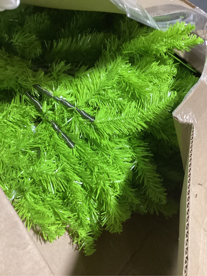 Condition photo showing As Is for 6FT Christmas Tree with Bendable Branches, Whimsical Tree Christmas Decorations Xmas Lime Green Christmas Tree with Timer Remote Control 150 LED Lights for Outdoor Yard Indoor Home